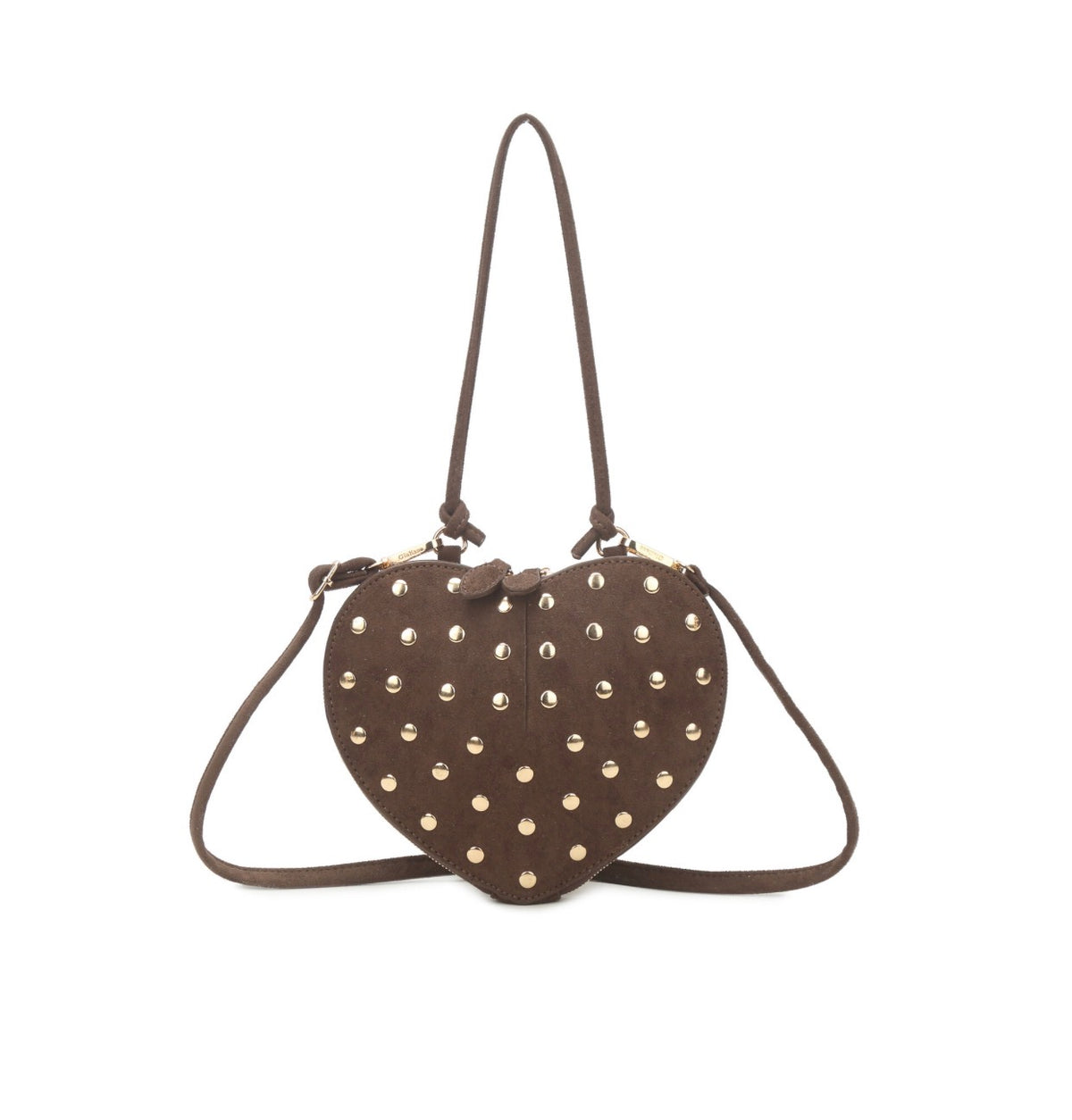Suède Stud Schoudertas Hart -  Chocolate