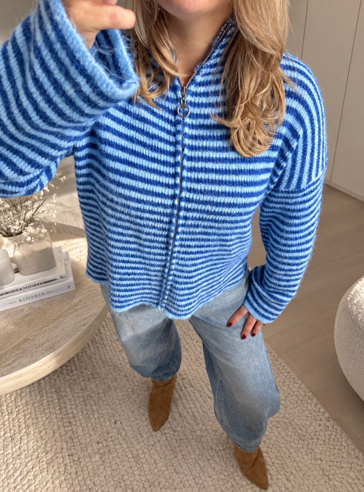Brighton Gestreepte Zip Trui – Blauw