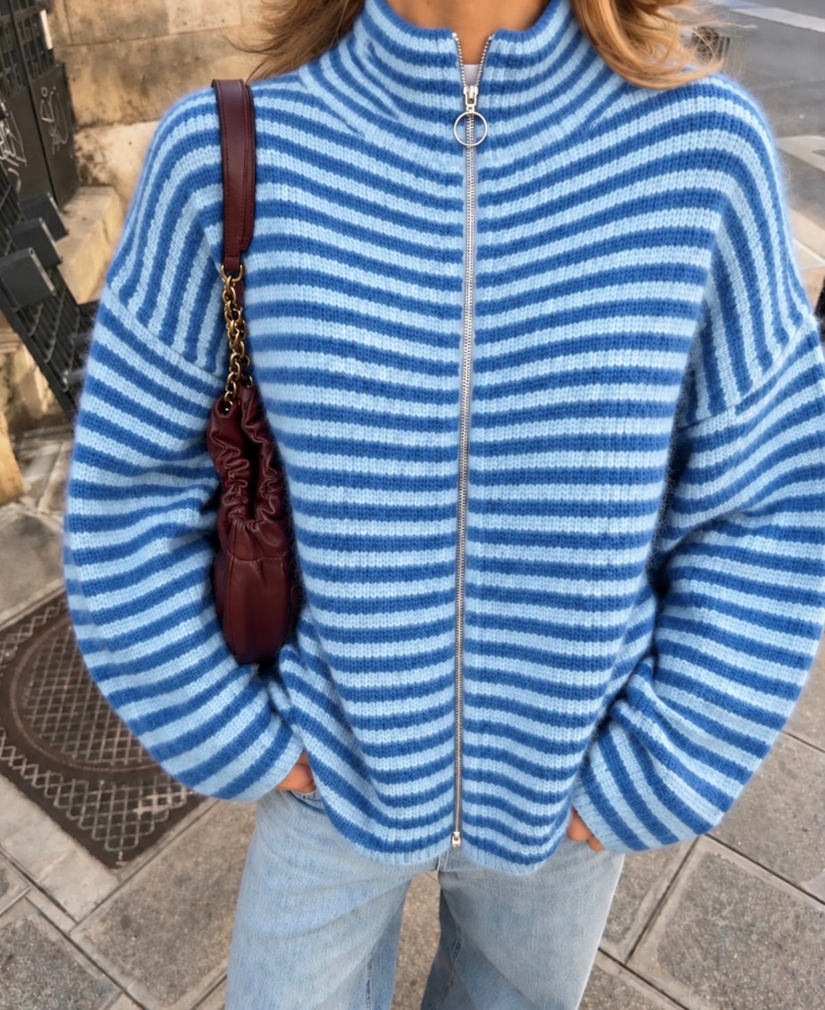 Brighton Gestreepte Zip Trui – Blauw