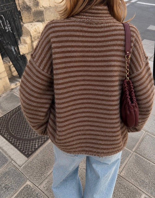 Brighton Gestreepte Zip Trui - Chocolate