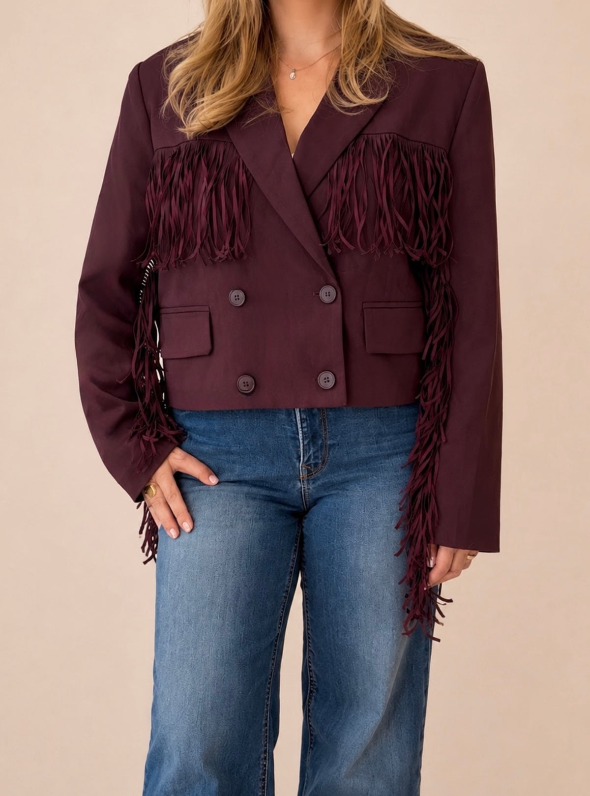 Belgrado Fringe Blazer - Burgundy