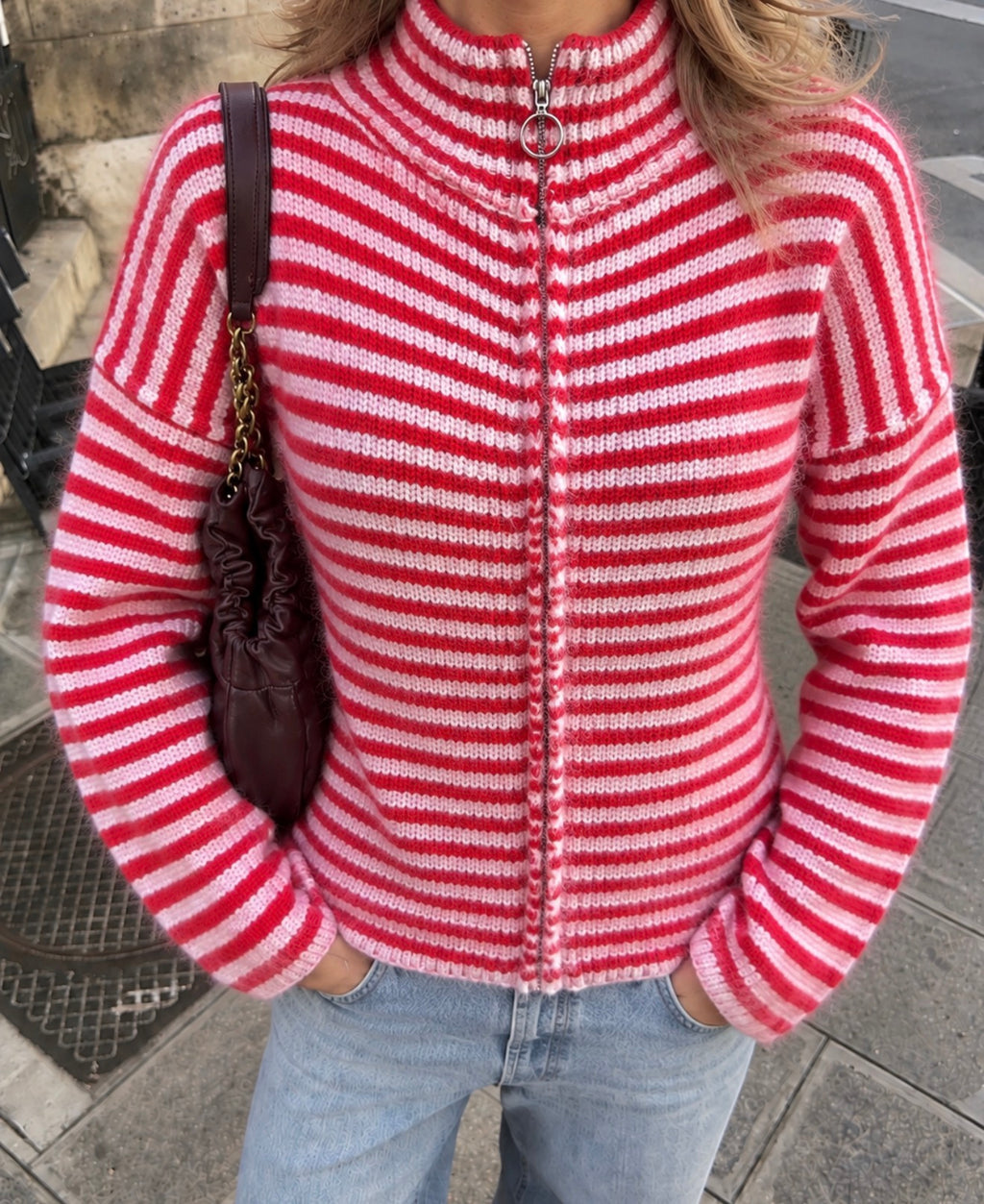 Brighton Gestreepte Zip Trui – Rood/Roze