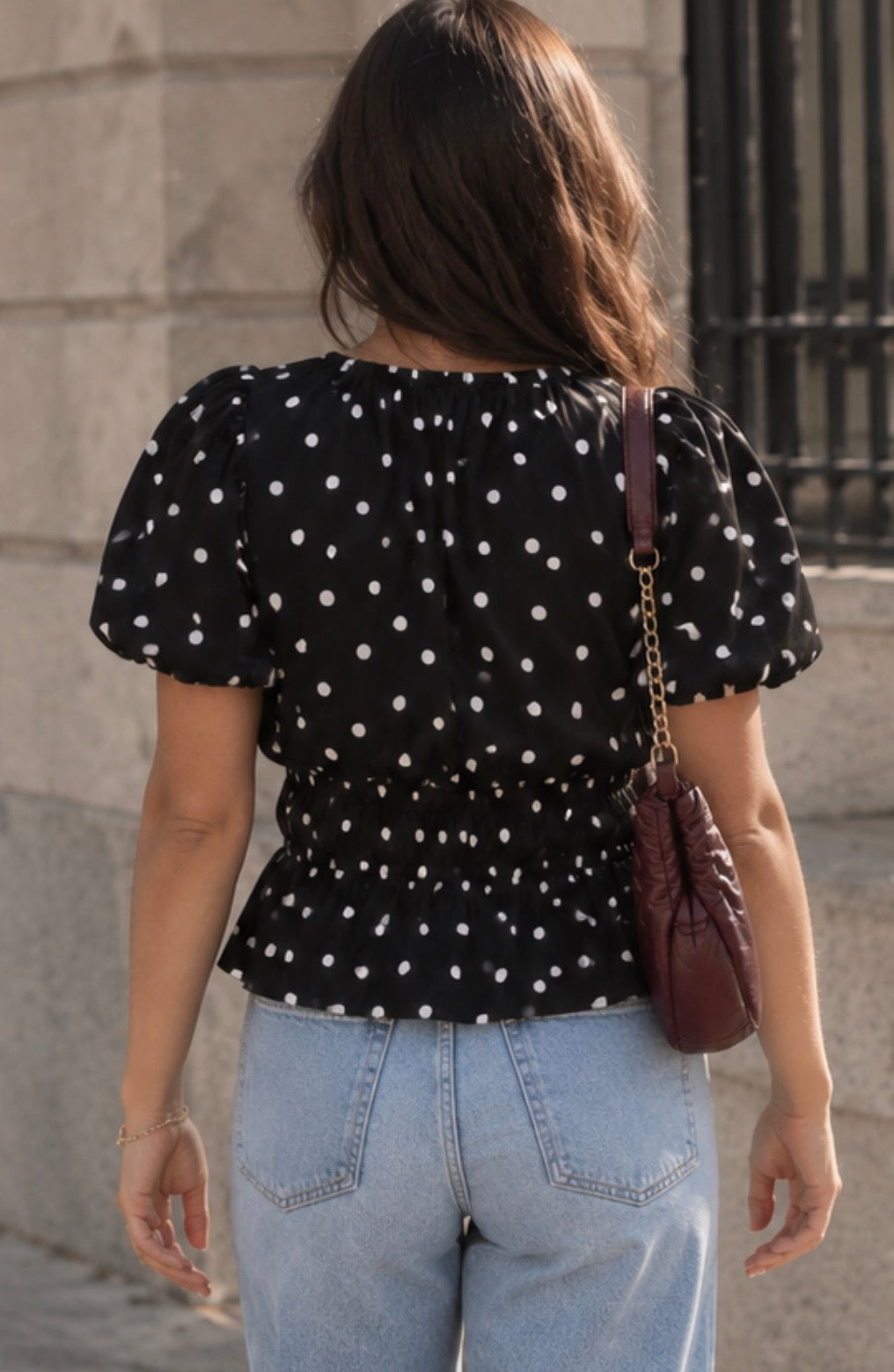 Nairobi Peplum Top Polka Dot - Zwart