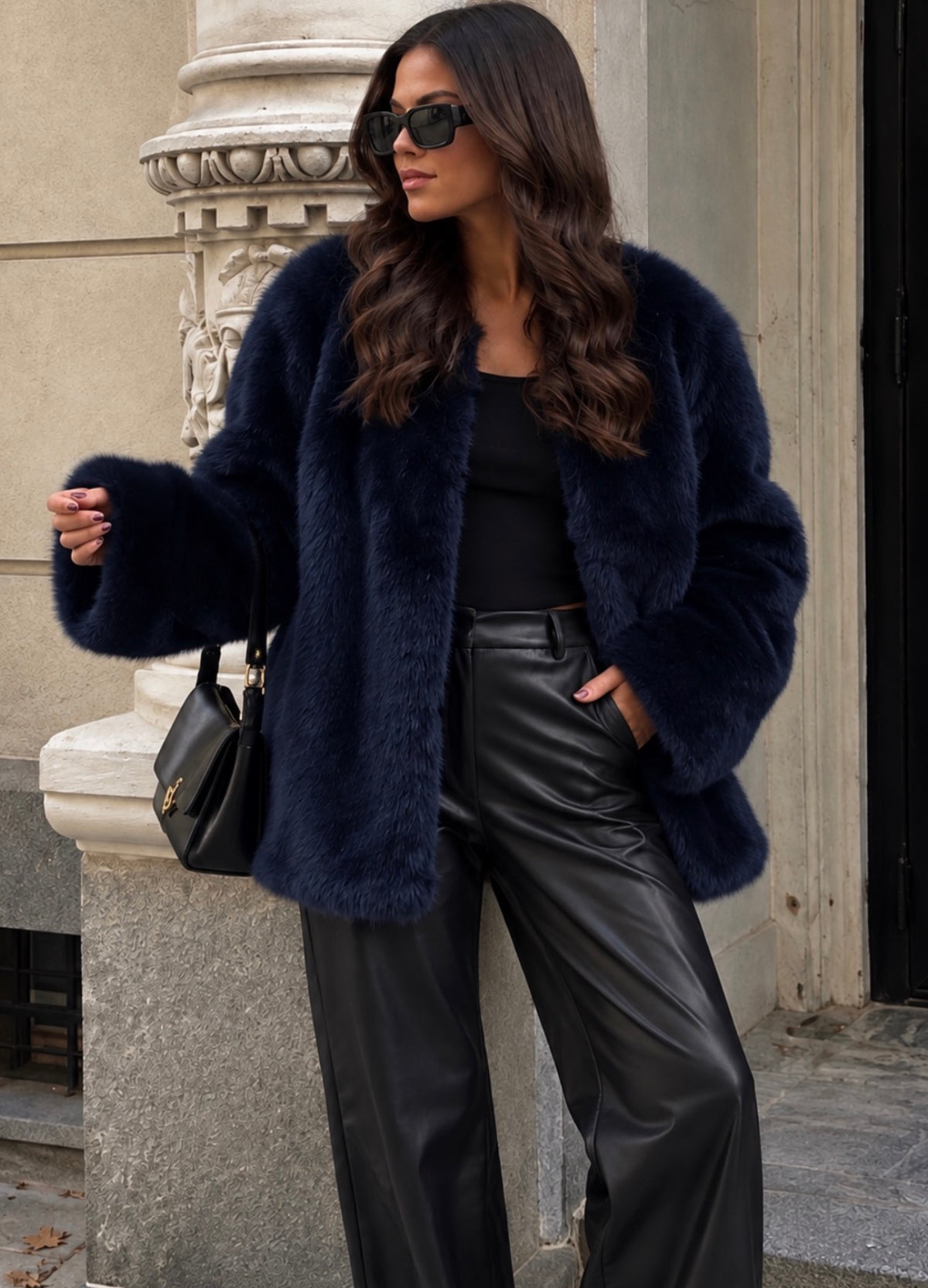 Calgary Faux Fur Jas - Marine Blauw