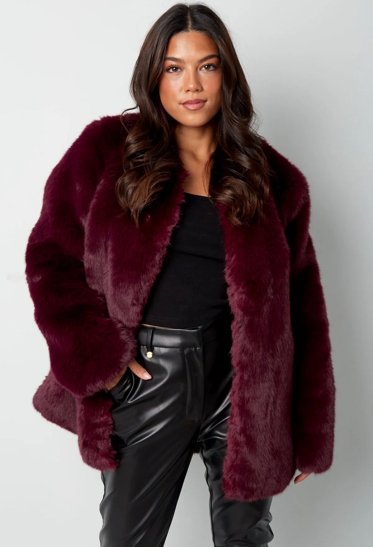 Calgary Faux Fur Jas - Burgundy