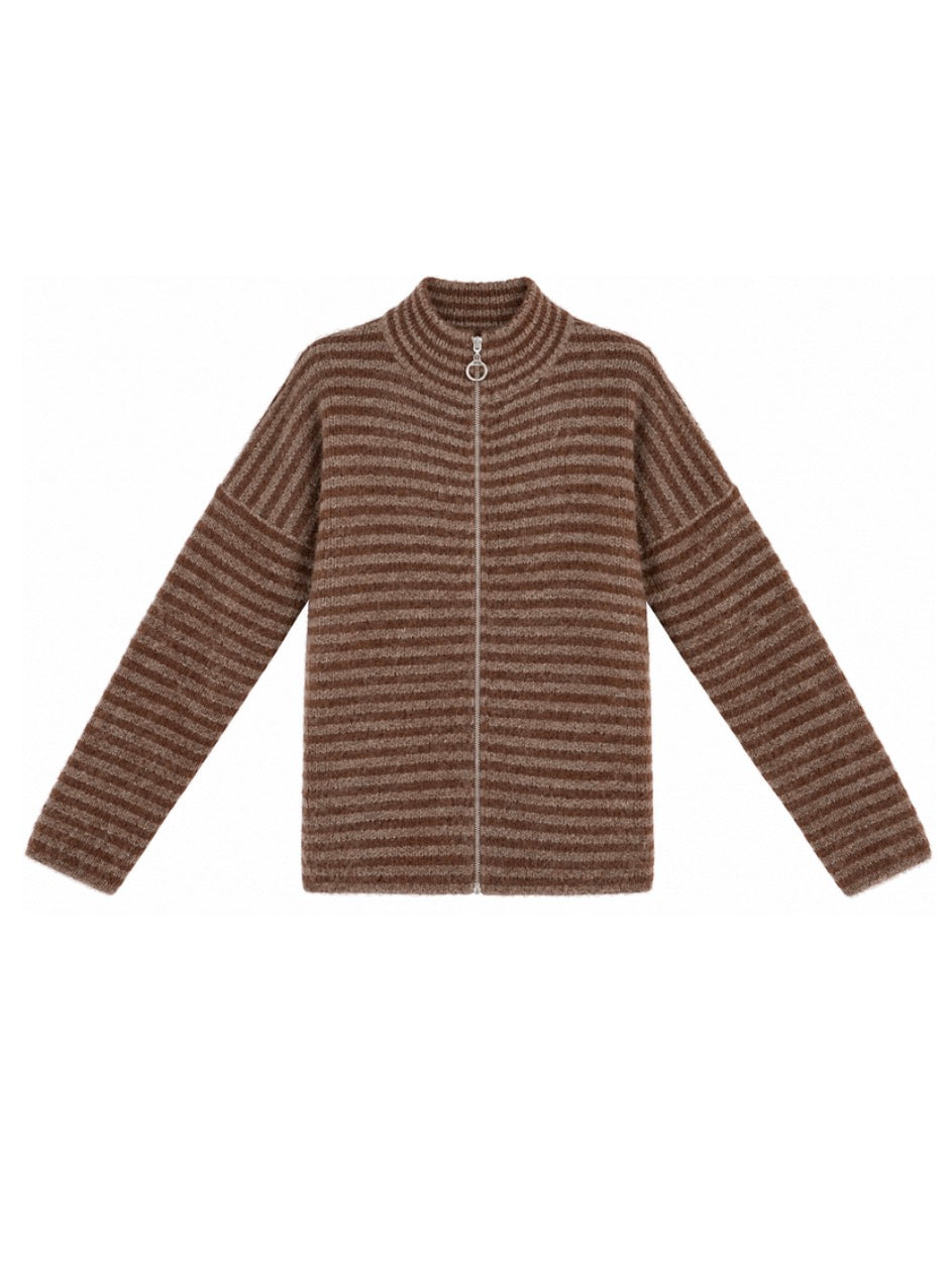 Brighton Gestreepte Zip Trui - Chocolate