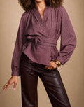 Cannes Geruite Overslag Blouse - Burgundy