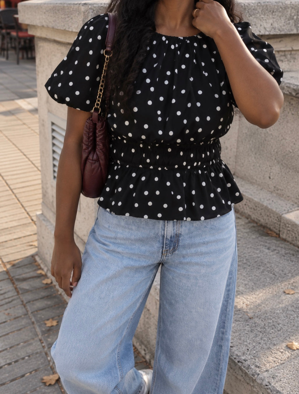 Nairobi Peplum Top Polka Dot - Zwart