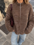 Brighton Gestreepte Zip Trui - Chocolate