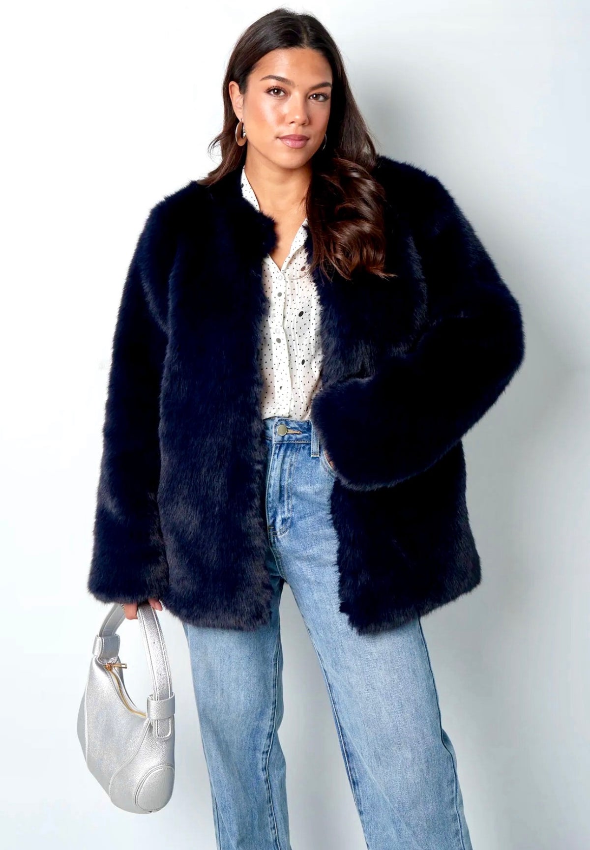 Calgary Faux Fur Jas - Marine Blauw