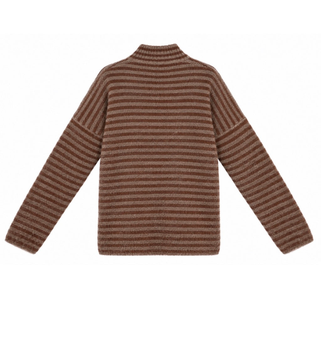 Brighton Gestreepte Zip Trui - Chocolate