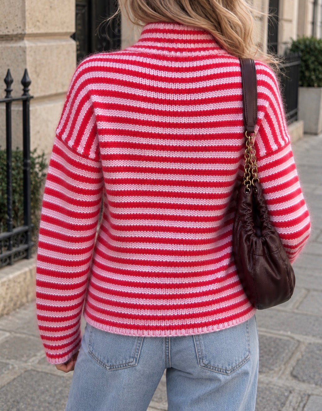 Brighton Gestreepte Zip Trui – Rood/Roze