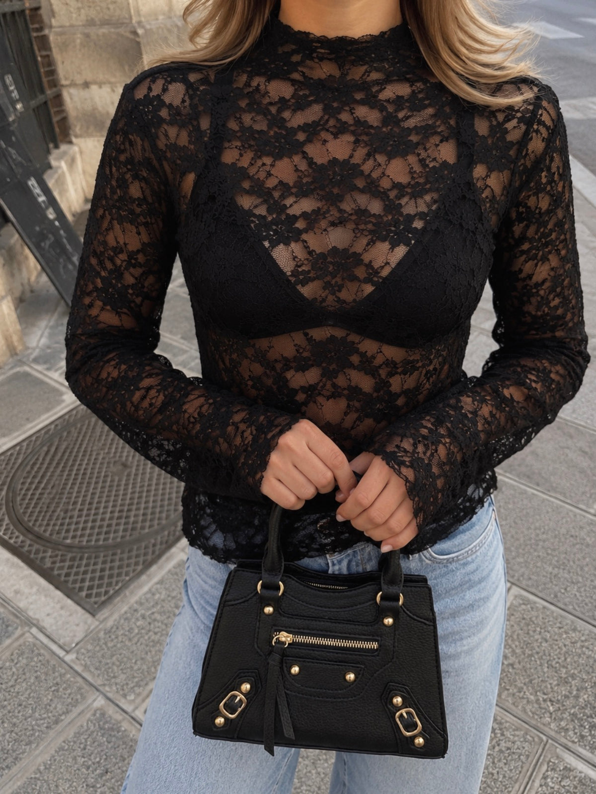 Nottingham Lace Kanten Top - Zwart