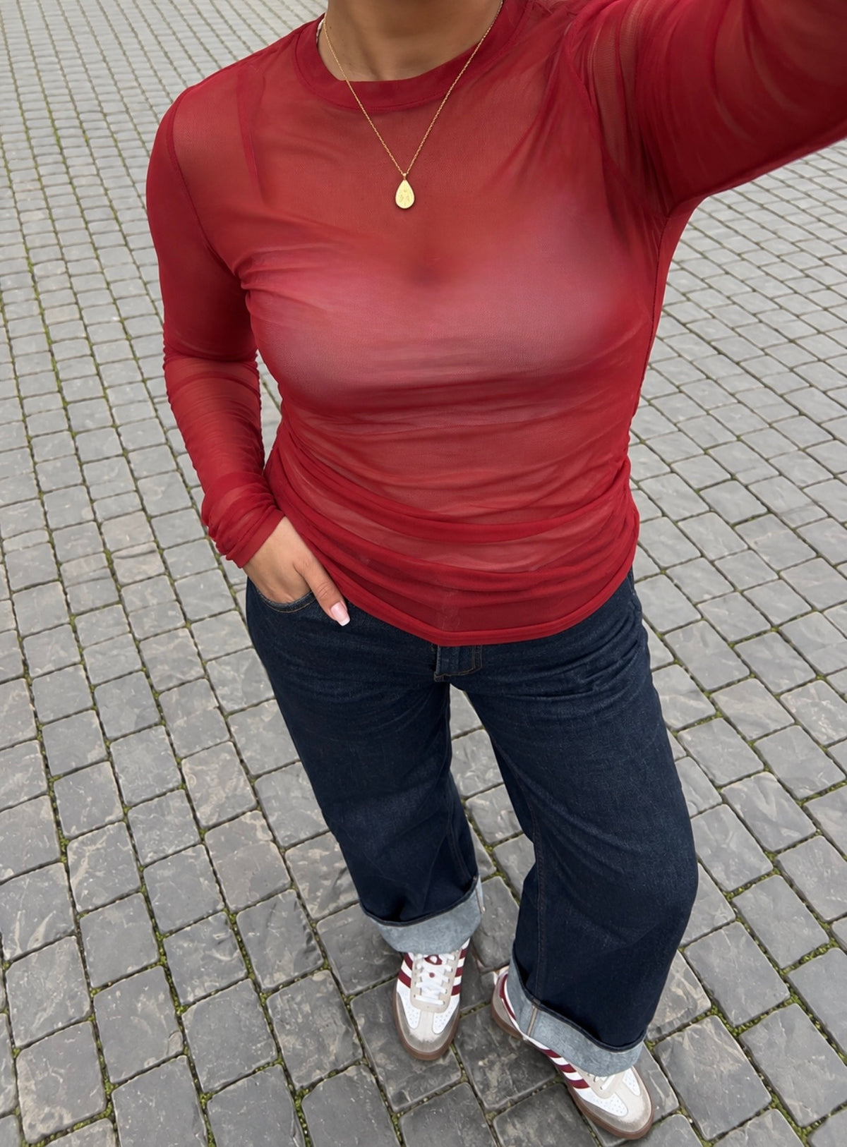 Venice Mesh Top Longsleeve - Rood
