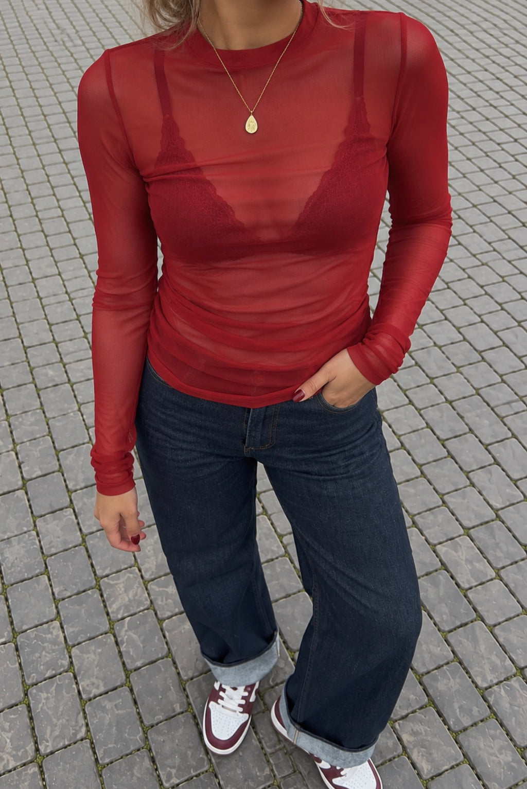 Venice Mesh Top Longsleeve - Rood
