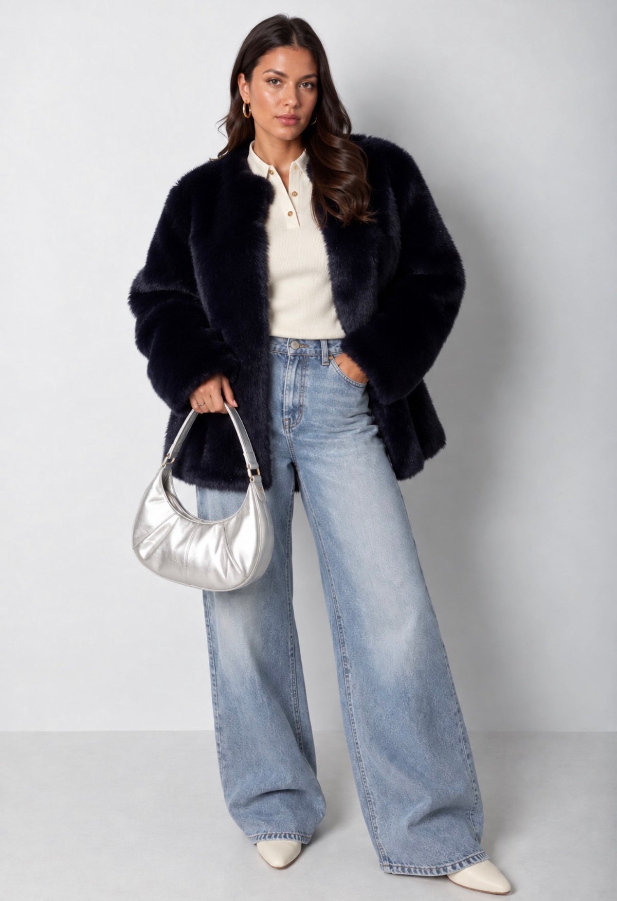 Calgary Faux Fur Jas - Marine Blauw