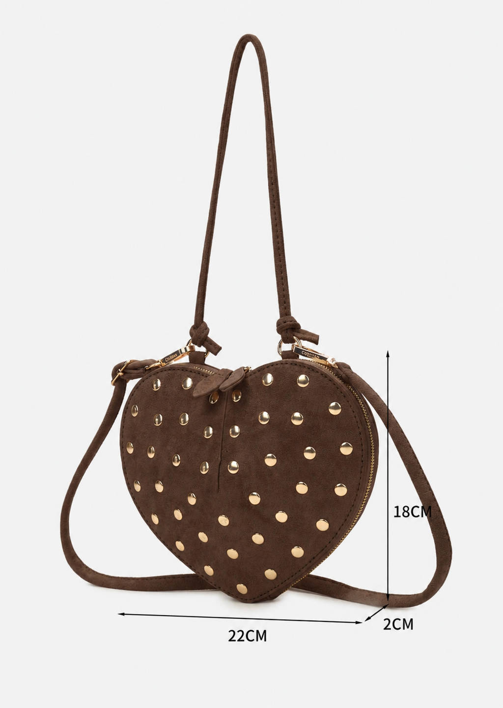 Suède Stud Schoudertas Hart -  Chocolate