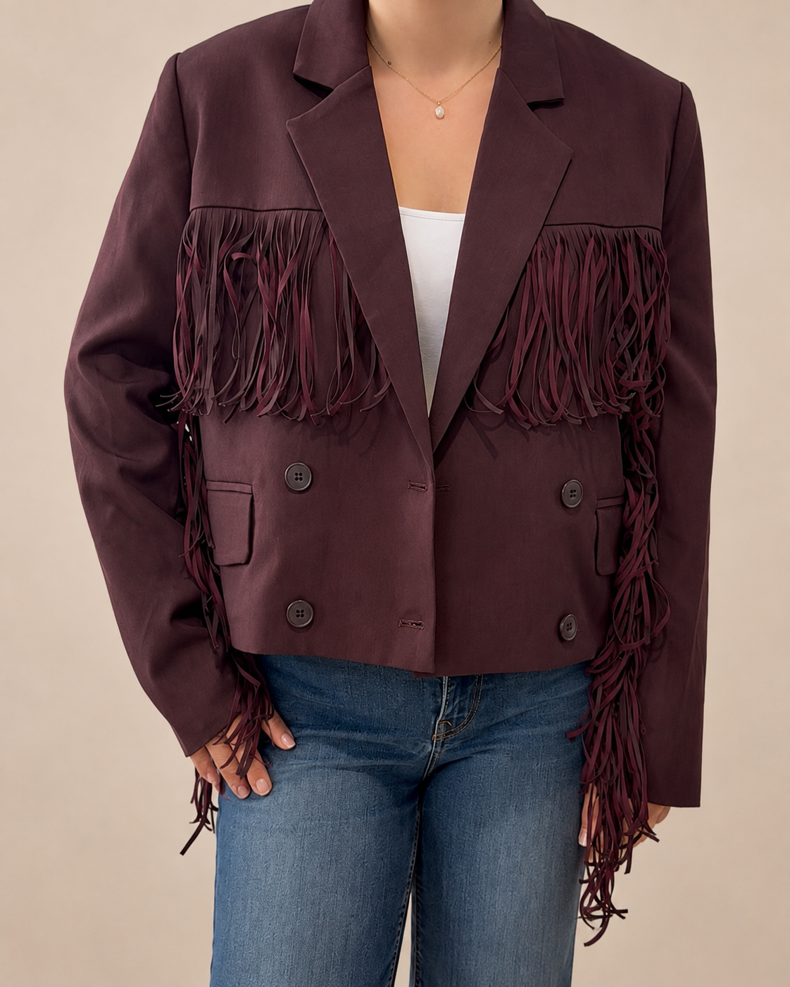 Belgrado Fringe Blazer - Burgundy