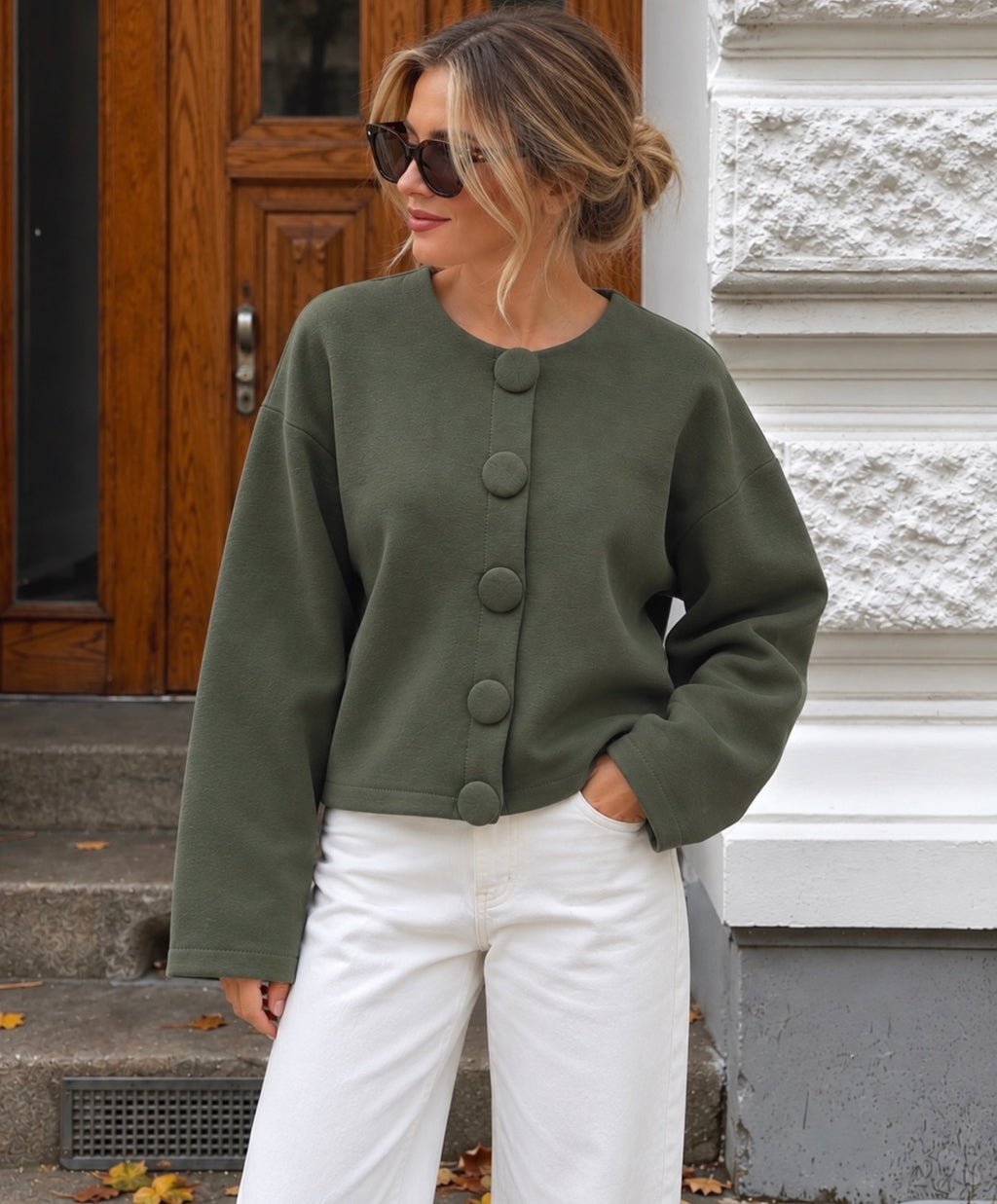 Cardiff Button Trui – Khaki