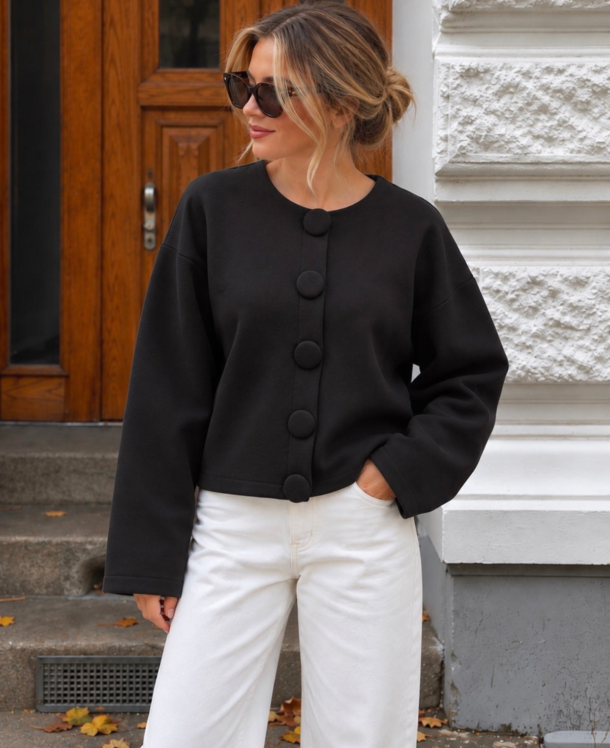 Cardiff Button Trui – Zwart