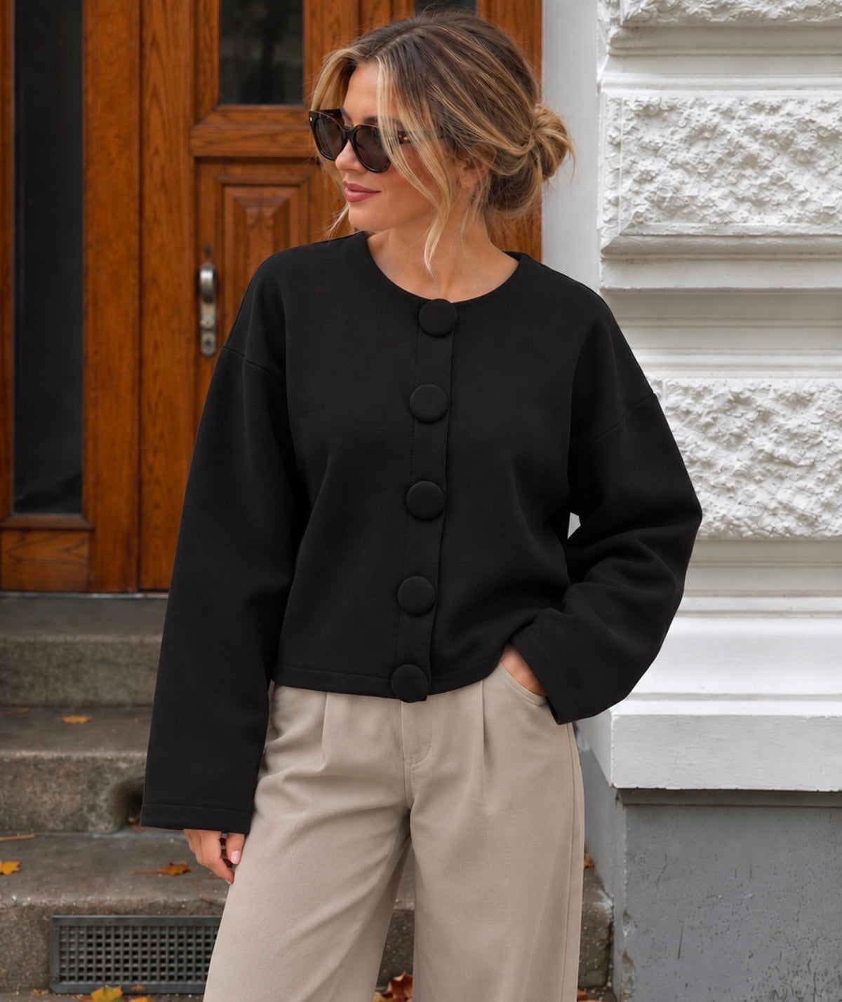 Cardiff Button Trui – Zwart