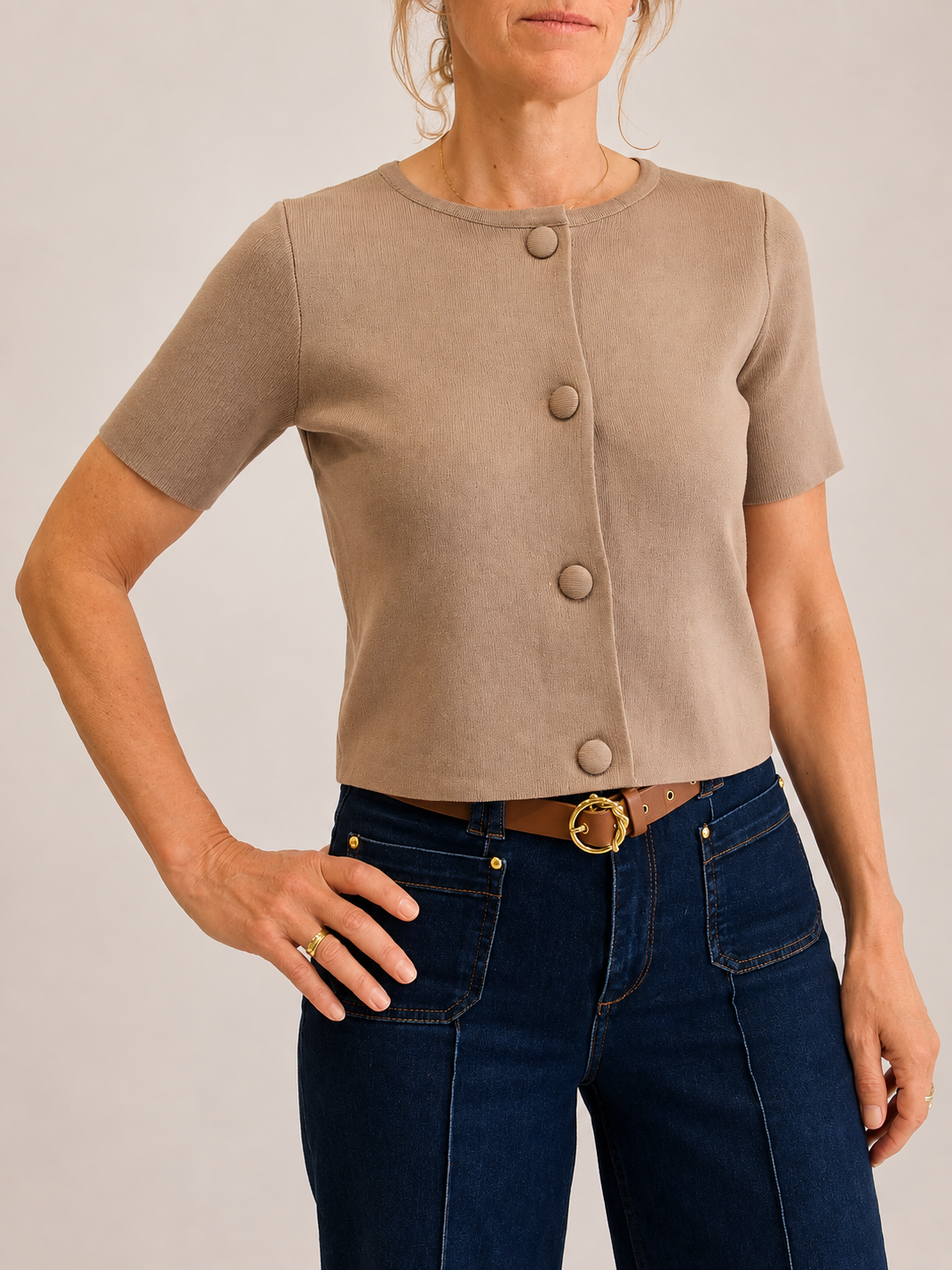 Lugano Cardigan Top - Taupe