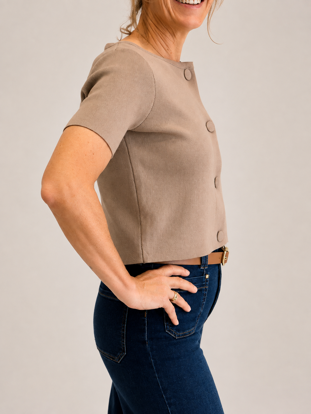 Lugano Cardigan Top - Taupe