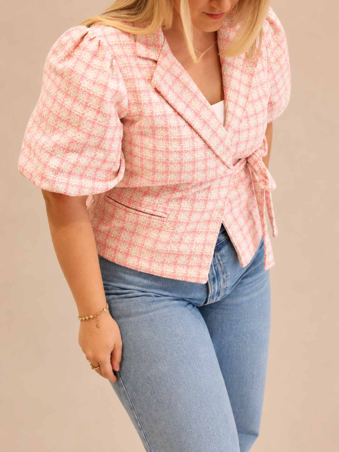Lyon Blazer Korte Mouwen - Roze/Wit