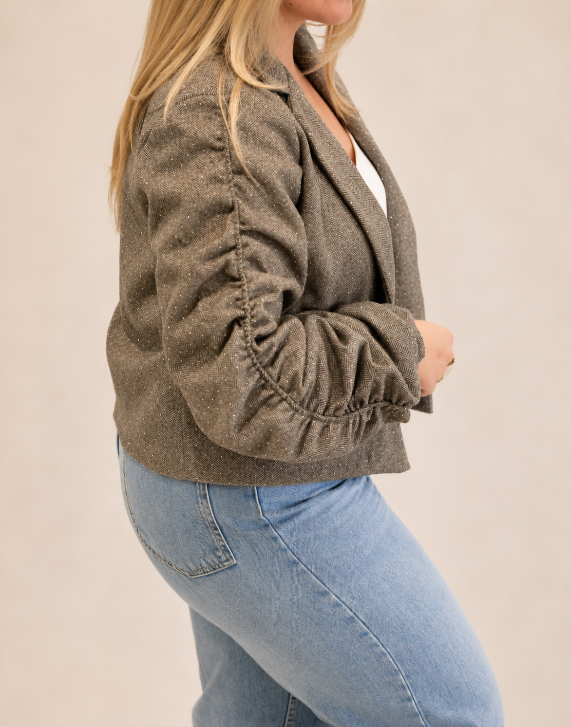 Oslo Ruffle Blazer Glitter - Taupe