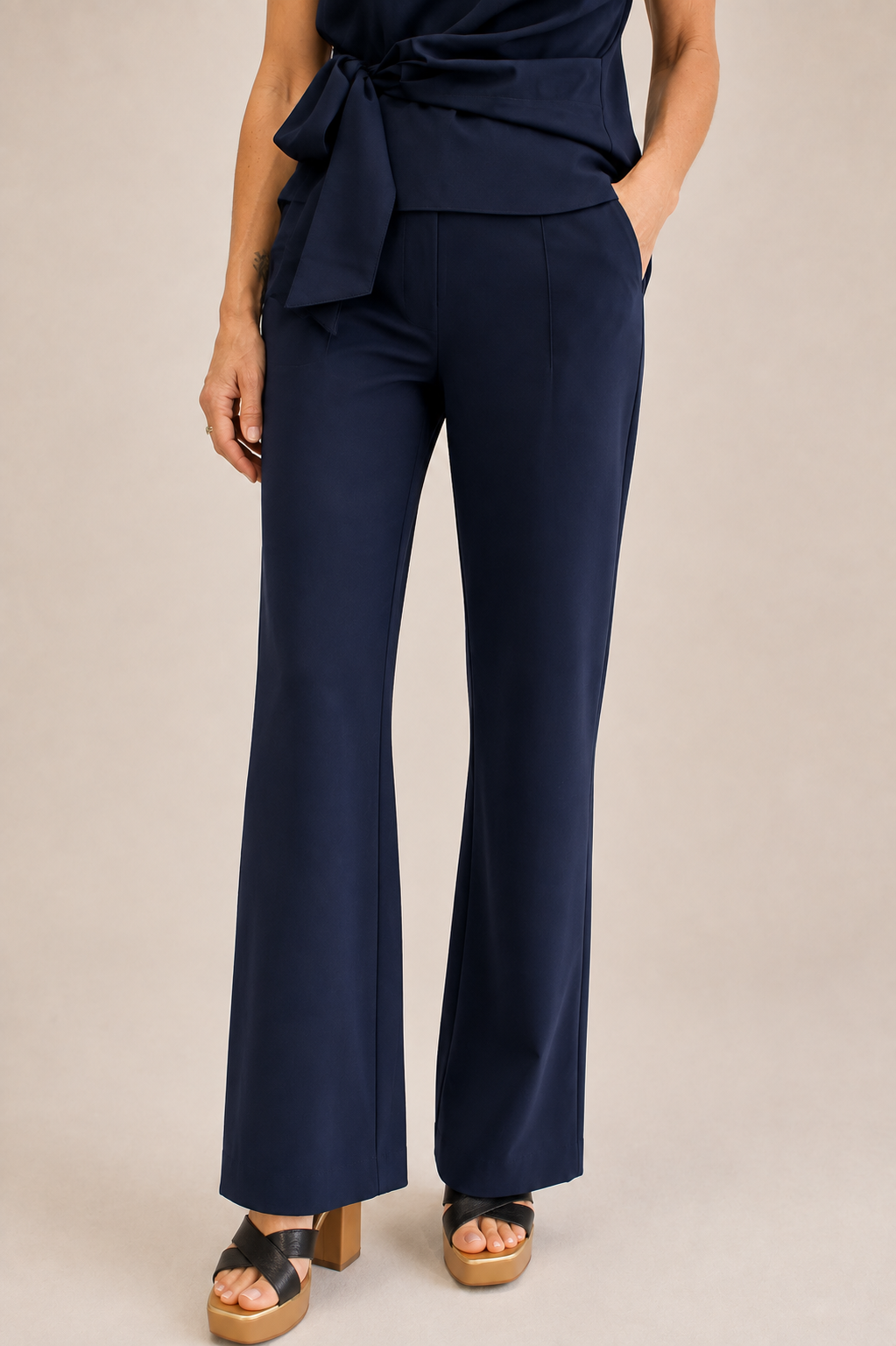 Vienna Wide Leg Broek - Navy Blauw