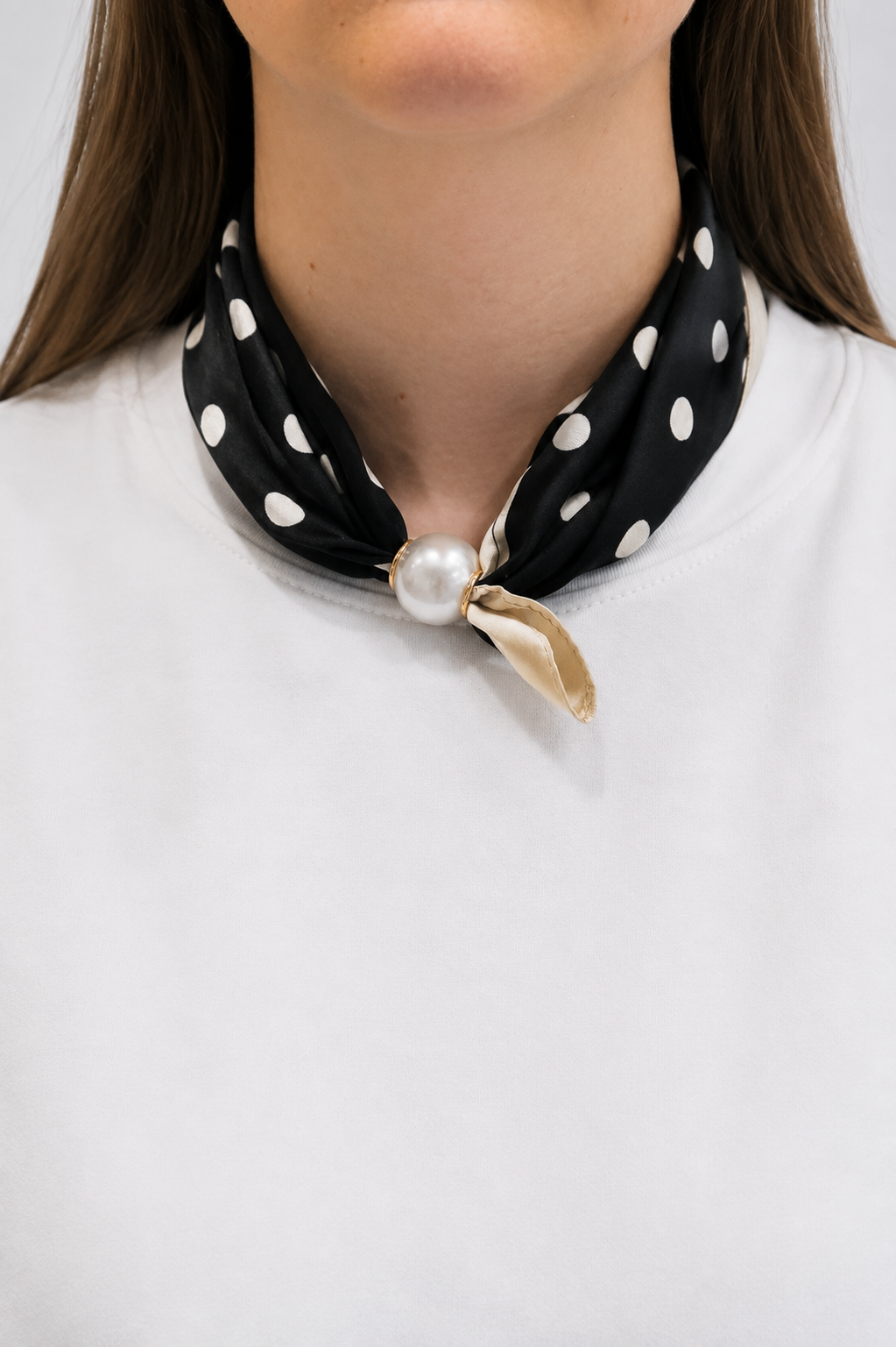 Sjaal - Zwart/Beige Polka Dot