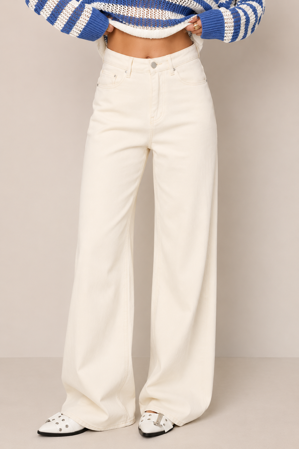 Siena Wide Leg Jeans - Creme